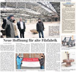 Die Oschatzer Allgemeine informiert über die Neugründung der Firma Alte Filzfabrik Oschatz GmbH & Co. KG